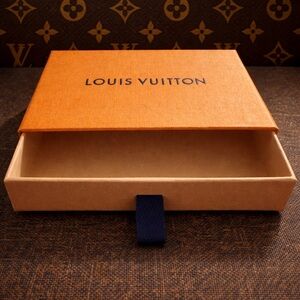 Louis Vuitton Orange and Tan Accessory Box with Navy Pull Tab